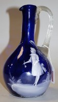 Lot 2 - A Victorian Mary Gregory blue glass decanter,...
