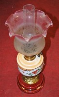 Lot 181 - A late Victorian pedestal oil lamp having pink...