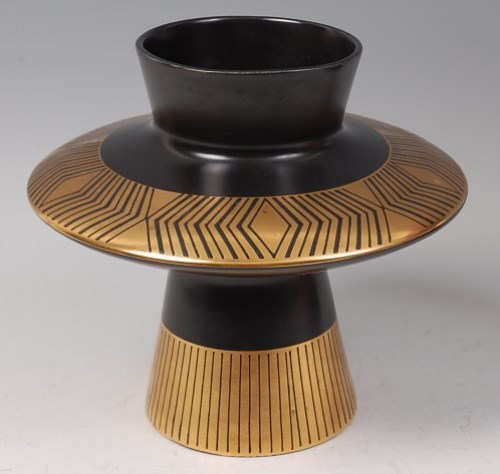Lot 41 - A Crown Devon pottery Memphis vase, the black...