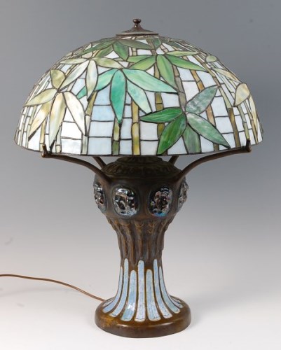 Lot 75 - A Tiffany style bronze table lamp, of good...