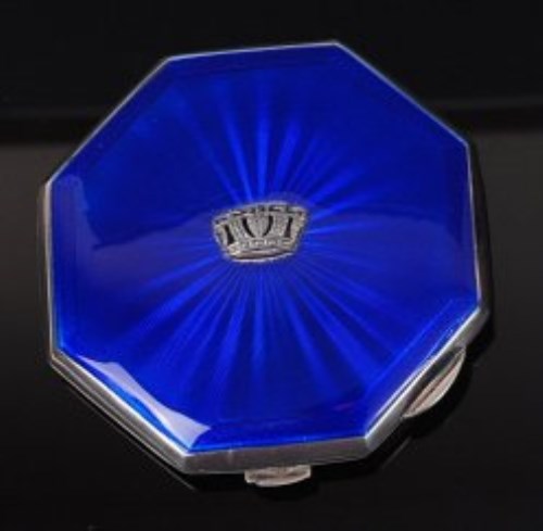 Lot 128 - An Art Deco silver and blue guilloche enamel...