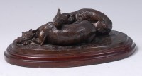 Lot 184 - Priscilla Hann - Two sleeping hounds, bronze,...