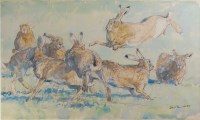 Lot 279 - David Bennett SWLA (b.1969) - Leaping Hares...