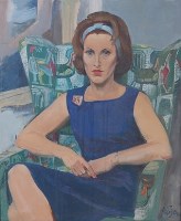 Lot 283 - Harold Yates (1916-2000) - Lady in blue dress,...