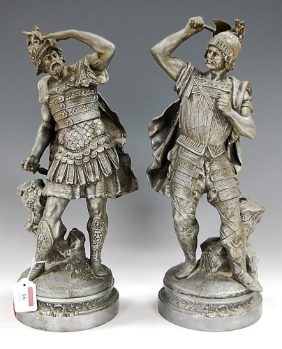Lot 16 - A pair of 20th century spelter figures of...
