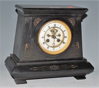 Lot 124 - A late Victorian black slate mantel clock,...