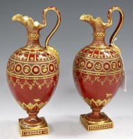Lot 178 - A pair of 19th century Crown Derby ewers, each...
