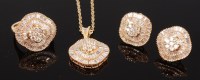 Lot 1233 - An 18ct gold diamond set suite of jewellery,...