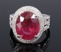 Lot 1254 - A contemporary 14ct white gold, ruby and...