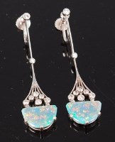 Lot 1281 - A pair of Art Deco platinum, diamond and opal...