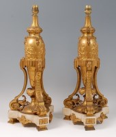 Lot 1358 - A pair of gilt bronze and marble table lamps,...