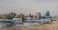 Lot 1436 - S J Birkett - Houseboats on the River Thames,...