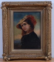 Lot 1475 - Edith May Leech - Girl in a straw boater, oil...