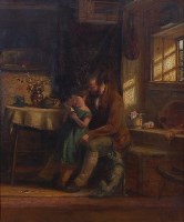 Lot 1486 - Fred Johnston - Fatherly devotion, oil on...