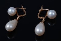 Lot 2072 - A pair of 18ct gold and cultured pearl ear...