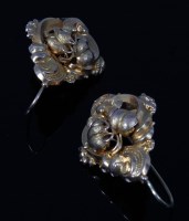 Lot 2113 - A pair of 14ct gold and embossed ear pendants,...