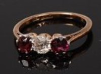 Lot 2216 - A 9ct gold and platinum, amethyst and diamond...