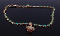 Lot 2240 - A 9ct gold and cabochon turquoise set necklace,...