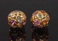 Lot 2276 - A pair of 18ct gold and multi-gem set ear...