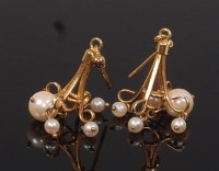 Lot 2278 - A pair of 9ct gold, cultured and seed pearl...