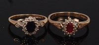 Lot 2311 - A 9ct gold, ruby and diamond point set cluster...