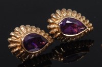 Lot 2320 - A pair of 9ct gold and pair cut amethyst set...