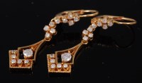 Lot 2321 - A pair of 18ct gold diamond set ear pendants,...