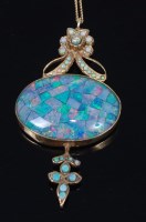 Lot 2338 - A 9ct gold and composite doublet mosaic opal...