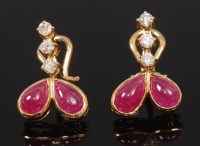 Lot 2340 - A pair of 18ct gold, ruby and diamond set ear...