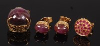 Lot 2341 - A pair of 18ct gold four claw set cabochon...