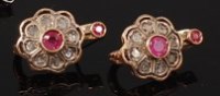 Lot 2162 - A pair of antique yellow metal, ruby and...