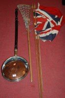 Lot 131 - A 19th century copper warming pan together...