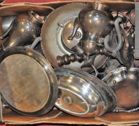 Lot 235 - A box of miscellaneous silver plated wares to...