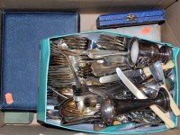 Lot 237 - A box of miscellaneous silver plated wares to...