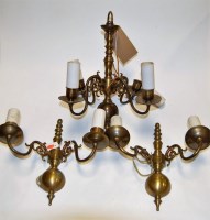 Lot 119 - A turned brass four sconce ceiling light...
