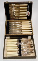 Lot 229 - A cased set of six silver plated fish knives...