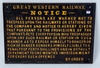 Lot 13 - A Great Western Railway cats iron Trespass...