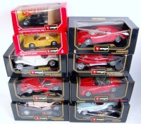Lot 2605 - Burago 1/18th and 1/24th scale boxed group, 9...