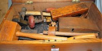 Lot 63 - A circa 1900 light oak hinge-topped tool chest,...