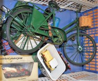 Lot 115 - A green painted model bicycle together with...