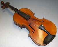 Lot 137 - A Thibouville Lamy cased violin and bow (for...