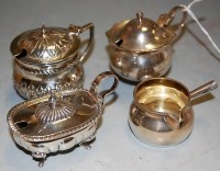 Lot 225 - Two silver lidded mustard pots, together with...