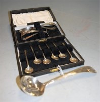 Lot 247 - A set of six Art Deco cased silver coffee...