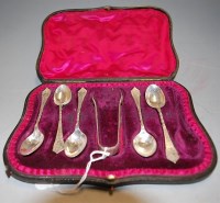 Lot 254 - A cased set of five silver teaspoons with...