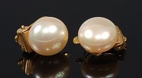 Lot 2087 - A pair of 9ct gold and cultured pearl ear...