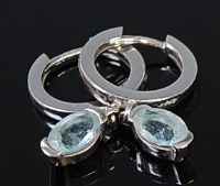 Lot 2285 - A pair of modern 9ct white gold and aquamarine...