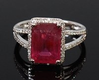 Lot 2303 - A contemporary 14ct white gold, ruby and...