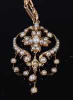 Lot 2314 - An Edwardian 15ct gold and seed pearl set...