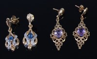 Lot 2322 - A pair of 9ct gold and amethyst set ear...