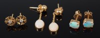 Lot 2324 - A pair of 18ct gold and cabochon opal set ear...